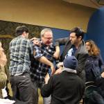 Margaret Zatloukal, Ryan Hartwell, Peter Cook, Michael Schmidt, and Chris Clark rehearse for VCSs production of Murder on the Orient Express. Madison Miller/staff photo