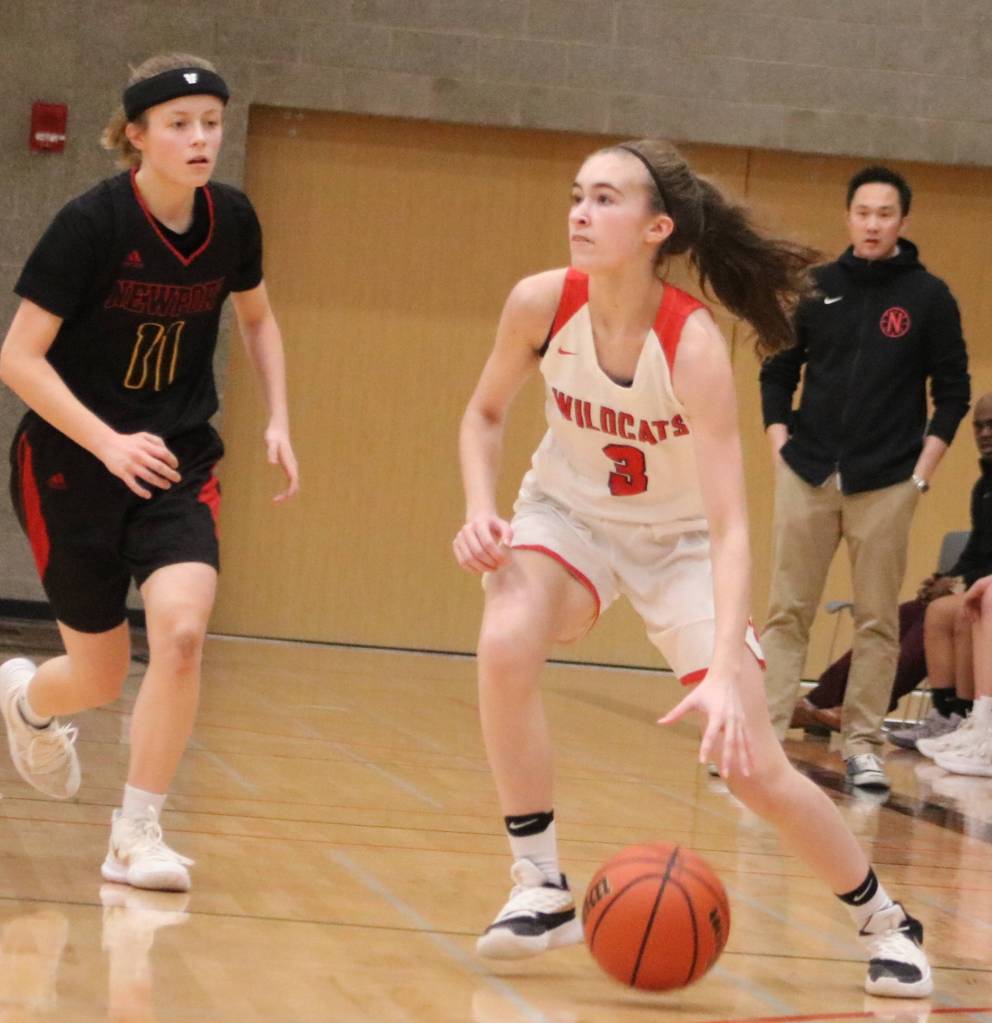 Mount Si freshman Grace Turley dribbles the ball during the Wildcats 71-51 win over Newport on Jan. 8 at Sammamish High School. Benjamin Olson/staff photo