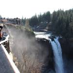 People enjoying the view of Snoqualmie Falls and the Salish Lodge Spa in the sunshine on Feb. 19, 2020. Natalie DeFord/staff photo