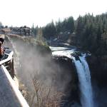 People enjoying the view of Snoqualmie Falls and the Salish Lodge Spa in the sunshine on Feb. 19, 2020. Natalie DeFord/staff photo