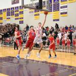 Mount Sis Tyler Patterson heads to the hoop past some West Valley defenders. Photo courtesy of Calder Productions