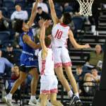 Mount Sis Hayden Curtiss thumps a block against Federal Way in the Wildcats quarterfinal victory at the Tacoma Dome. Photo courtesy of Calder Productions