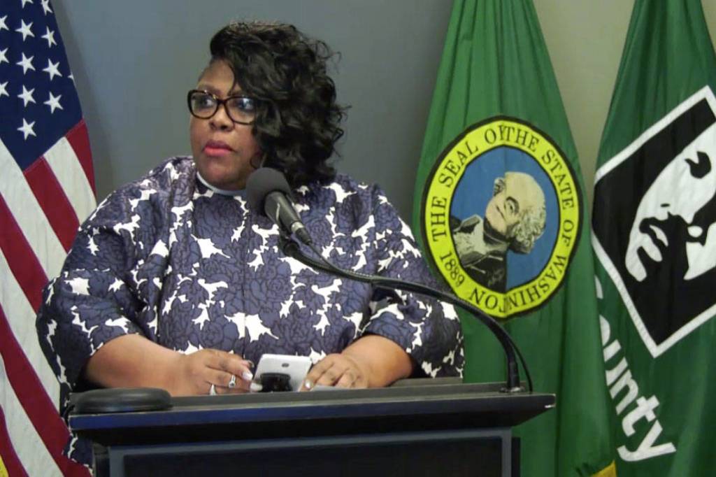 Rev. Dr. Kelle Brown of the Plymouth United Church of Christ speaks at a press conference. Screenshot from live stream