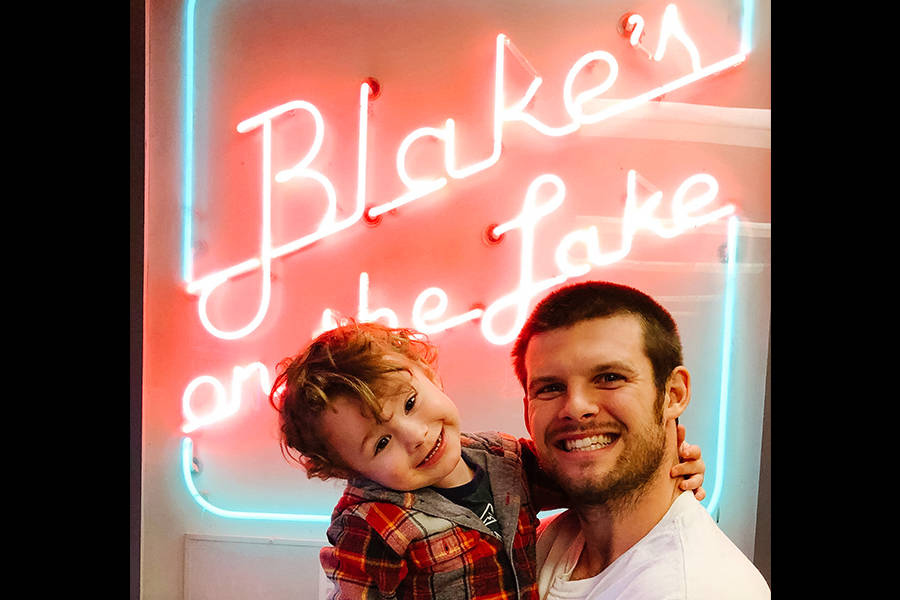 Courtesy photo. Scott Brittain and his son Ryker at Blakes Pizzeria in Carnation (before state regulations for COVID-19 mandated restaurants switch to takeout only). Scott has been a customer since he was a kid, and now he and his family are still regulars.
