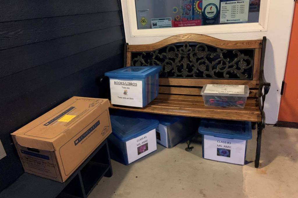 Courtesy photo                                Learning materials and educational resources are left for families outside the doors of an Encompass location.