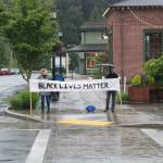 Protesters gathered in downtown Snoqualmie on May 30 to voice their opposition to police violence against people of color. Aaron Kunkler/staff photo