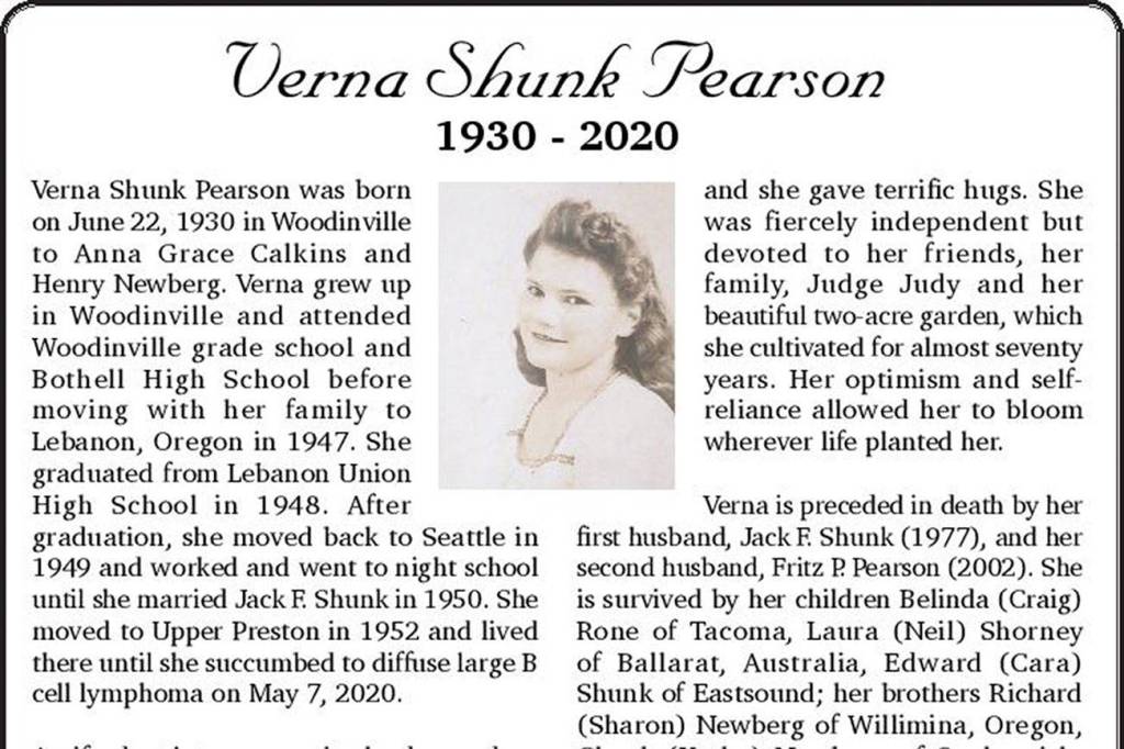 Verna Shunk Pearson | Obituary