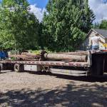 The center beam for the carousel arriving in North Bend. Contributed by North Bend Art and Industry