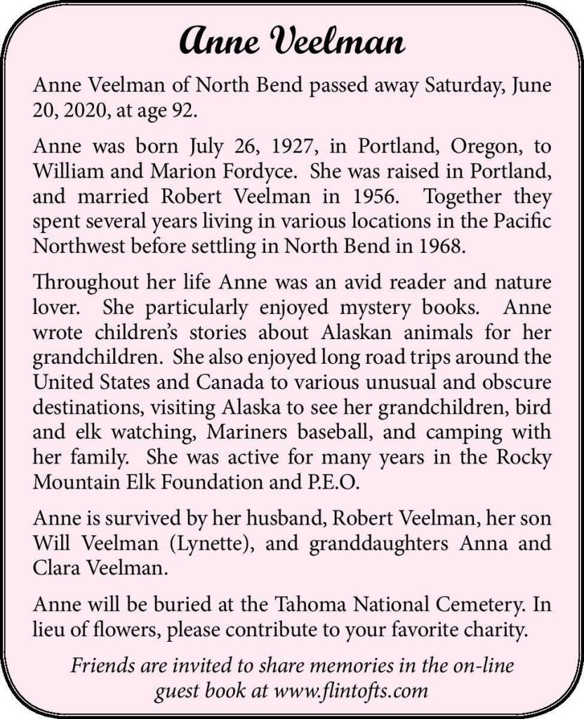 Anne Veelman | Obituary