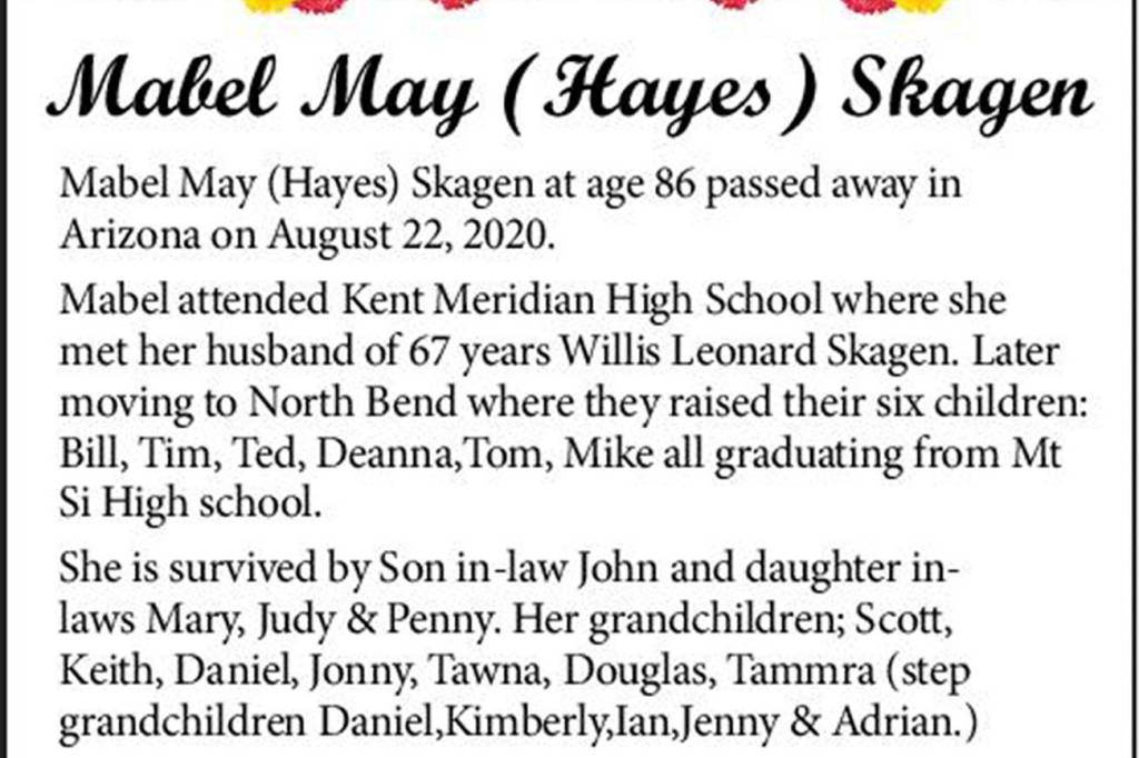Mabel May (Hayes) Skagen | Obituary