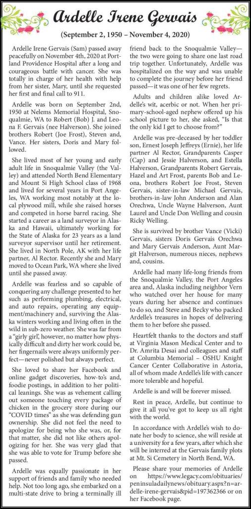 Ardelle Irene Gervais | Obituary