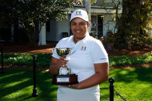 Contributed photo
Kasey Maralack in the Girls 14-15 age group holds her trophy during the Drive, Chip and Putt National Finals at Augusta National Golf Club, Sunday, April 4, 2021.