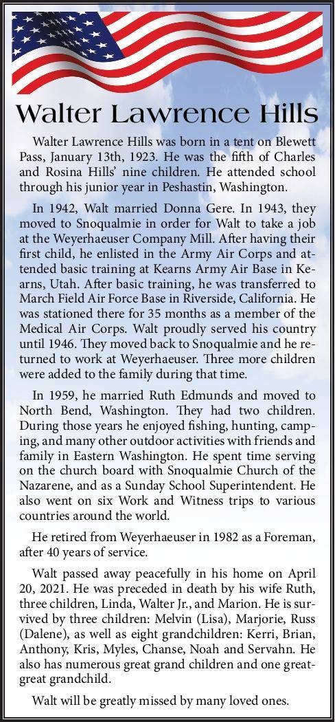 Walter Lawrence Hills | Obituary