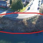 During 2015, post-flood inspections found damage to two sections of an existing river revetment along the Snoqualmie River at the corner of SE River Street and Park Avenue SE in downtown Snoqualmie. Courtesy of the City of Snoqualmie