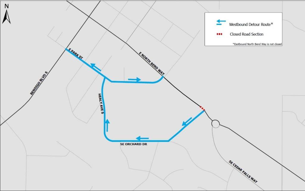 A map of the detour along East North Bend Way. Photo from the City of North Bend.