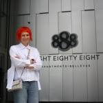 HEWITT architectural Director of Design, Julia Nagele stands in front of Bellevues 888 building (photo credit: Cameron Sheppard)