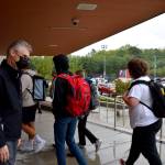 Snoqualmie Valley School District Superintendent Lance Gibbon (left) welcomes Mount Si High School students on their first day of school, Aug. 31. Photo Conor Wilson/Valley Record.