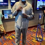 Former Seattle Sonic Shawn Kemp presents his ticket from from the first legal sports bet in state history at the Snoqualmie Casino on Sept. 9. Photo courtesy of the Snoqualmie Casino