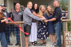 Sno-Valley Chamber CEO Kelly Coughlin; Lucas Haines, Volition Brewing owner and current President of the North Bend Downtown Foundation; North Bend Mayor Rob McFarland; Rob and Laurie Wesorick; Celeste Coxen; Wendy and Chris Stone. For information on this new venue, contact Chris Stone at chris@pearlandstonewine.com.