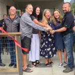 Sno-Valley Chamber CEO Kelly Coughlin; Lucas Haines, Volition Brewing owner and current President of the North Bend Downtown Foundation; North Bend Mayor Rob McFarland; Rob and Laurie Wesorick; Celeste Coxen; Wendy and Chris Stone. For information on this new venue, contact Chris Stone at chris@pearlandstonewine.com. Photo by William Shaw/Valley Record