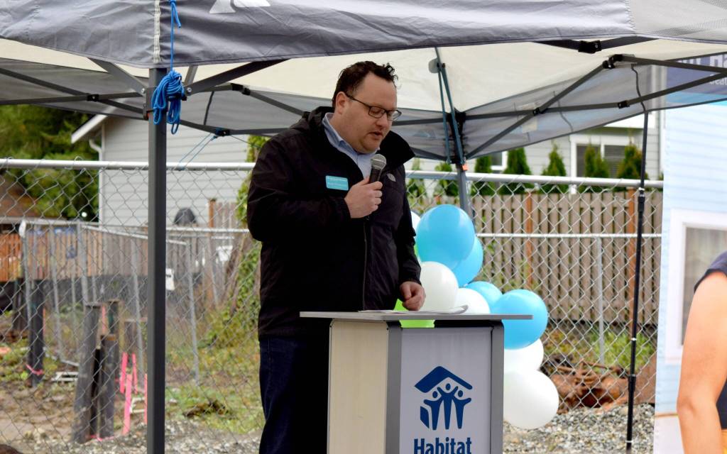 Brett DAntonio, chief executive officer for Habitat for Humanity Seattle-King County, gives speech at the Habitat ground breaking in North Bend, Sept. 28. Photo by Conor Wilson/Valley Record