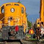 Workers prepare to move Locomotive 201 from the Northwest Railway Museum in Snoqualmie back to its home track at the Nevada Northern Railway Foundation in Ely, Nevada. Photo William Shaw/Valley Record