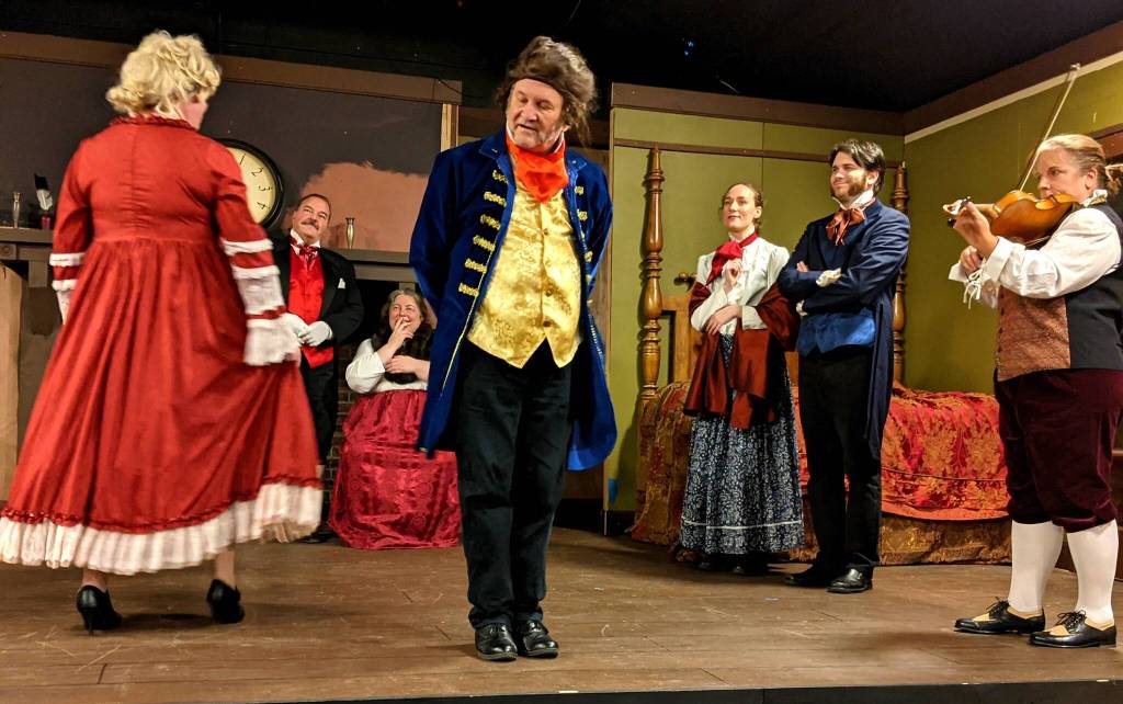 Performers at North Bends Valley Center Stage rehearse A Christmas Carol. Photo by Conor Wilson/Valley Record