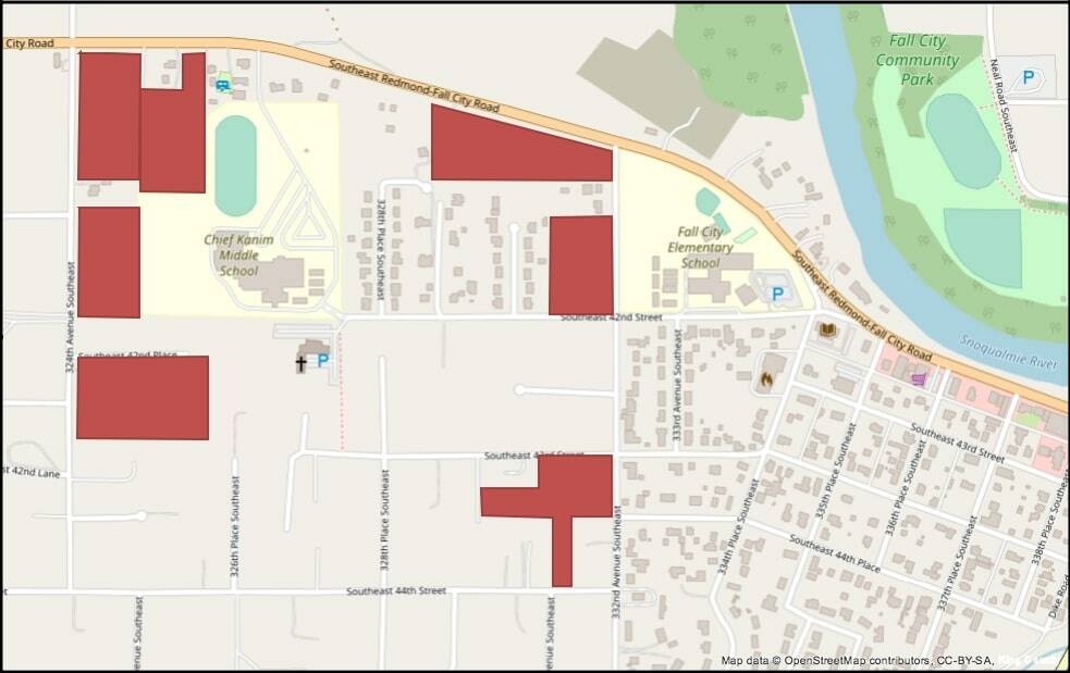 Graphic by Conor Wilson/Valley Record
Locations of new housing developments in Fall City that are expected to bring 121 new homes to the town.