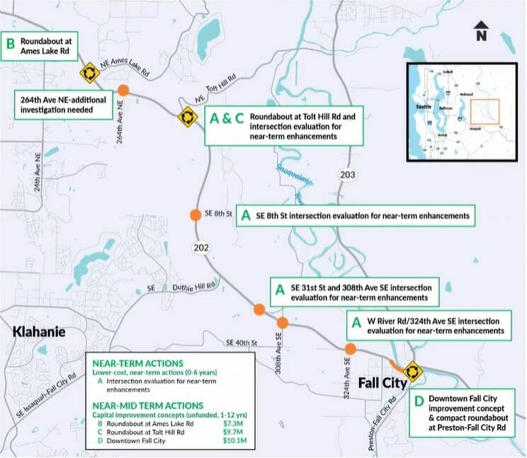 A map of proposed construction by WSDOT along SR 202 near Fall City. Courtesy photo.
A map of proposed construction by WSDOT along SR 202 near Fall City. Courtesy photo.