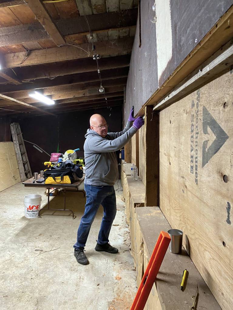 Photo courtesy of Valley Center Stage
Center Stage member Jim Snyder works at the Sallal Grange renovation.