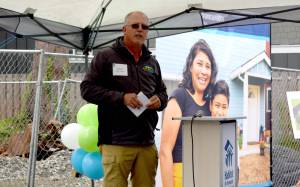 North Bend Mayor Rob McFarland gives a speech at the Habitat for Humanity groundbreaking Sept. 28 in North Bend. Photo by Conor Wilson/Valley Record