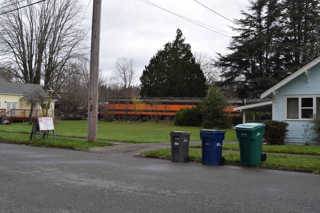 Site of a potential three-story mixed use building along Maple Avenue in Snoqualmie viewed from City Hall. Photo by Conor Wilson/Valley Record