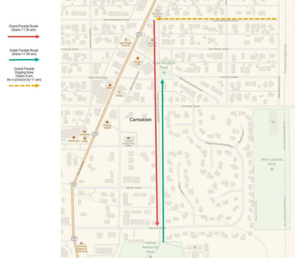 A map of the Carnation Fourth of July Parade in 2022. Courtesy of Carnation Fourth of July.
