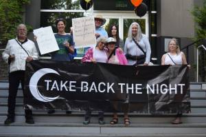 Members of nonprofit SCAN  The Snoqualmie Community Action Network  hosted their second annual Take Back the Night Walk to raise awareness for domestic violence. The Take Back The Night Foundation is an international group focused on combating domestic violence and sexual assault. Photo by Conor Wilson/Valley Record.