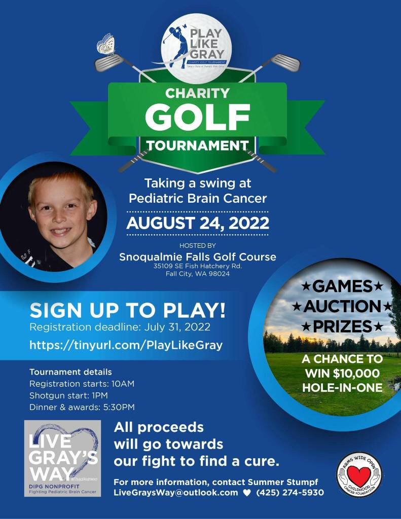 Poster for Play Gray's Way golf tournament on Aug. 24. Courtesy image.