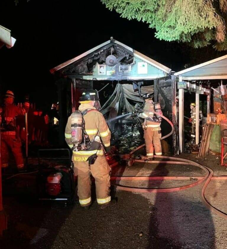 Fire crews from Fall City Fire, Snoqualmie Fire and Eastside Fire & Rescue respond to an electrical fire at Baxter Barn at 10:45 p.m. Thursday. Photo courtesy of Snoqualmie Fire Department.