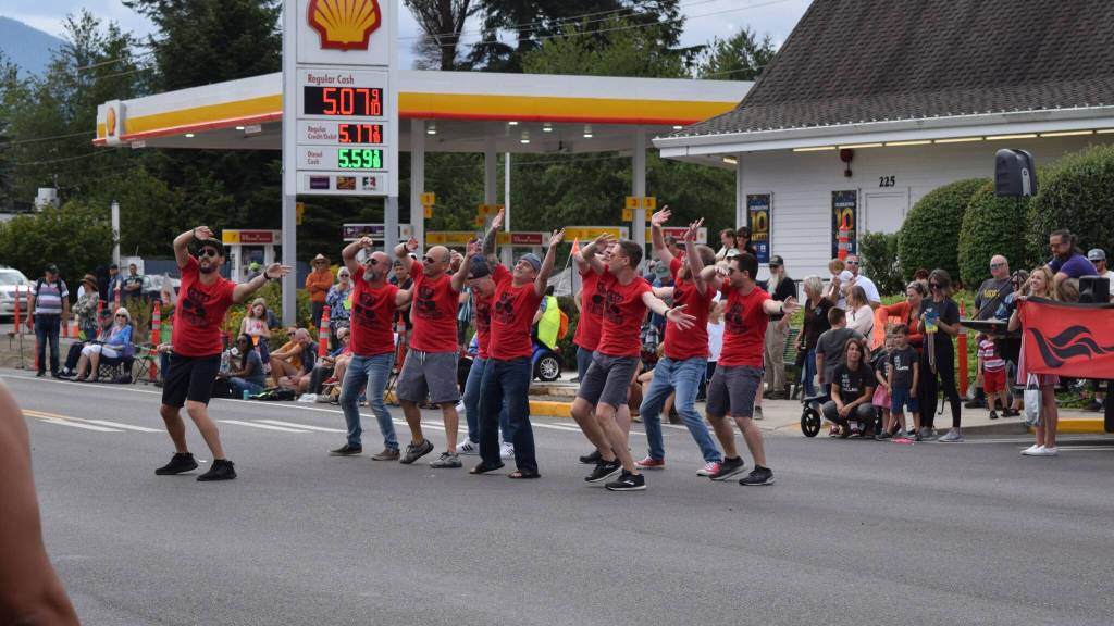 A group of dancers from Ignite Dance & Yoga perform on North Bend Way during the Festival at Mt. Si Grand Parade on Aug. 13. Photo Conor Wilson/Valley Record.