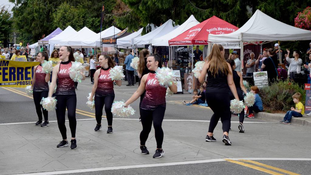 The Mount Si High School dance team performs on Railroad Avenue during Snoqualmie Days. Photo Conor Wilson/Valley Record.
