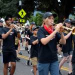 Mount Si High School Bands trumpet section during the Railroad Days Parade. Photo Conor Wilson/Valley Record.