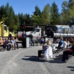 A crowd of officials watches a ceremony on I-90/State Route 18 interchange project. Photo by Conor Wilson/Valley Record