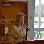 Snoqualmie Valley Shelter Services Executive Director Jennifer Kirk gives a speech at the Reclaiming Stability Benefit Luncheon on Sept. 15. Photo Conor Wilson/Valley Record.