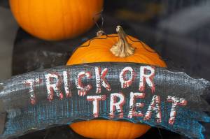 Trick or Treat sign. Stock Photo