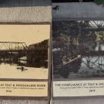 Photos of Snoqualmie Tribal members at the confluence of the Tolt and Snoqualmie Rivers more than a century apart. Photo by Conor Wilson/Valley Record