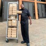 Larell Ezell, of the Snoqualmie Casino, spearheads lunch assembly for firefighters. Photo courtesy of Tarah Smigun.