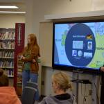 German exchange students Leonie Knoll (left) and Julia Ramler give a presentation at Chief Kanim Middle School. Photo by Conor Wilson/Valley Record