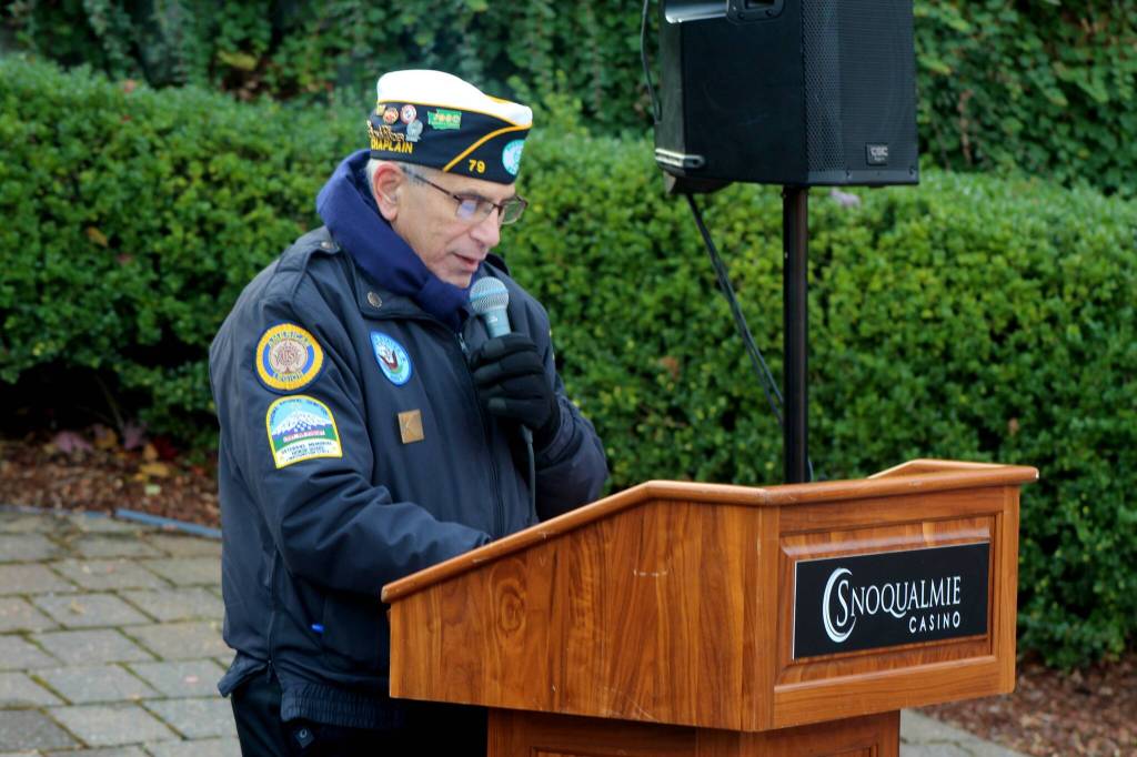 Michael Pollina, a U.S. Navy veteran and Chaplin of Snoqualmies American Legion Post 79, talks about the history of Veterans Day.