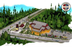 A rendering of a possible model train museum at the corner of Snoqualmie Parkway and Railroad Avenue. Image courtesy of the City of Snoqualmie.