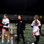 Girls flag football head coach Kelly Besmer talks to athletes on Jan. 25. Photos by Conor Wilson/Valley Record