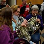 Photo by Conor Wilson/Valley Record.
French horn players at the SnoValley Winds rehearsal.