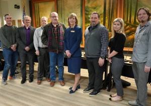 Snoqualmie City Council. From left: Ethan Benson, Rob Wotton, Bryan Holloway, James Mayhew, Mayor Katherine Ross, Matt Laase, Cara Christensen, Jolyon Johnson. (Courtesy of City of Snoqualmie)
